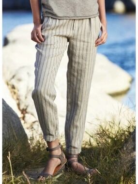 Peruvian Connection Tan Prescott Striped Linen Pants size 4 travel euro summer